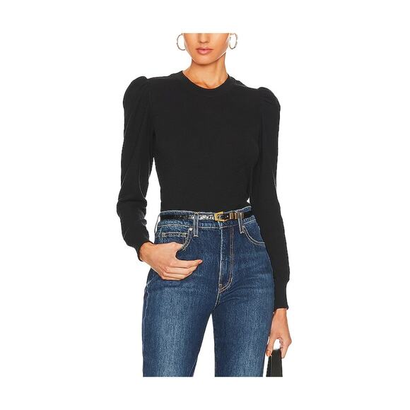 Marissa Webb 'Blair' Black Waffle Knit Puff Sleeve Pullover Size M - Picture 1 of 5